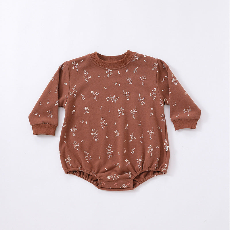 Baby Boys And Girls Print Long Sleeve Crew Neck Romper