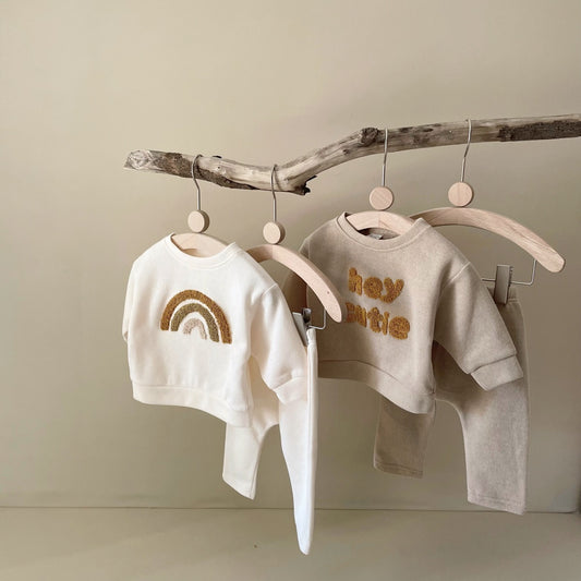 Alphabet Embroidered Baby Long Sleeve Two-piece Suit Set