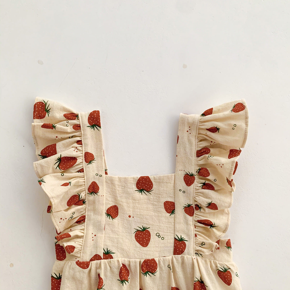 Baby Strawberry Flutter Sleeve Romper Linen Style
