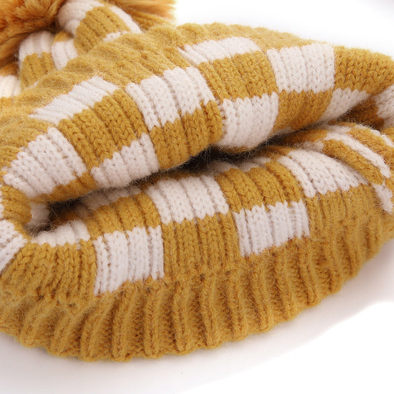 Children’s Check Knitted Wool Beanie Winter Hat