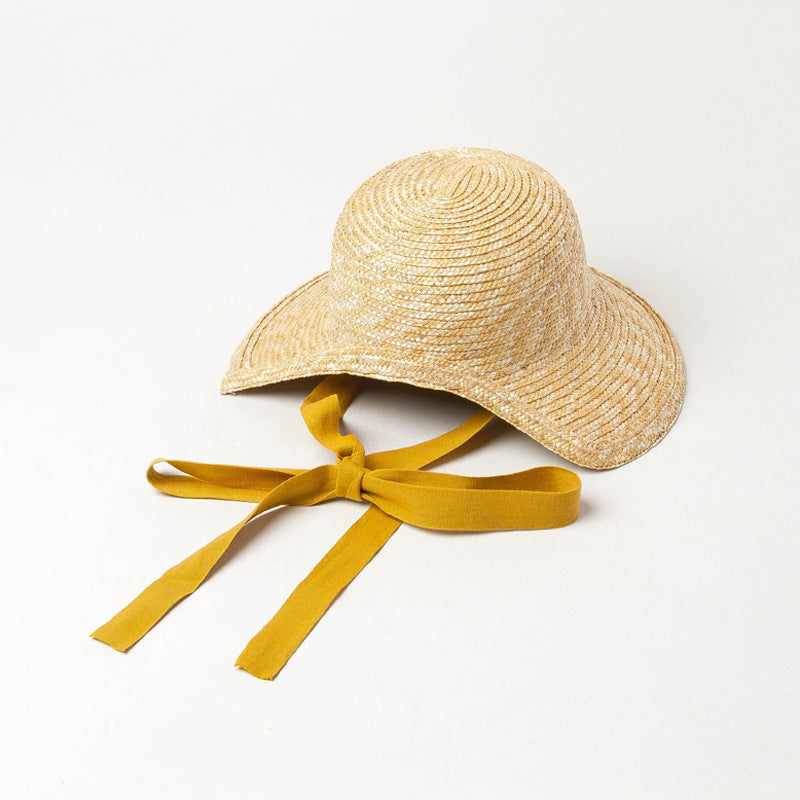 Children's Hand-woven Wide-brimmed Strappy Straw Grass Loli Hat