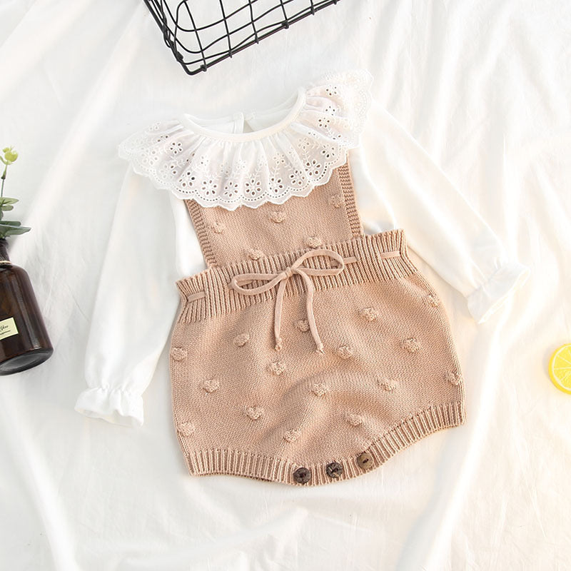 Baby Knitted Romper with bow and pom