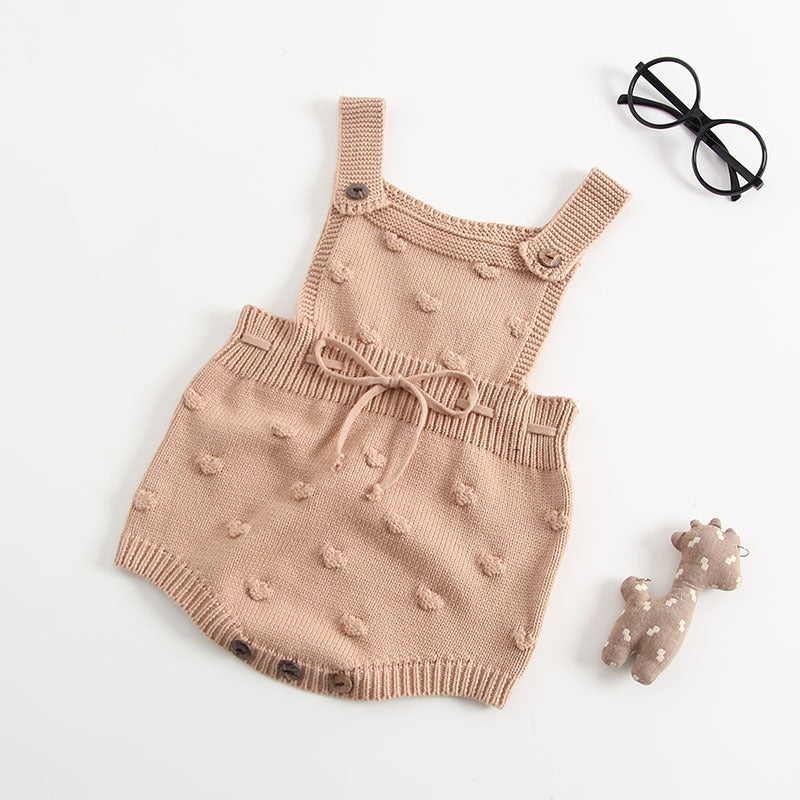 Baby Knitted Romper with bow and pom