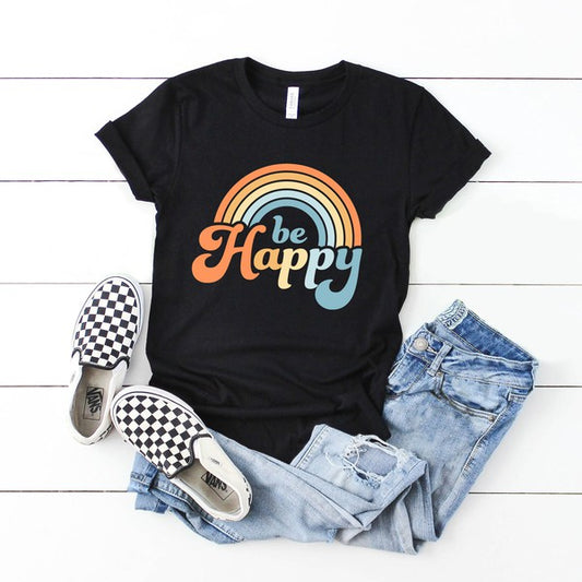 Retro Be Happy Rainbow Youth Short Sleeve Tee