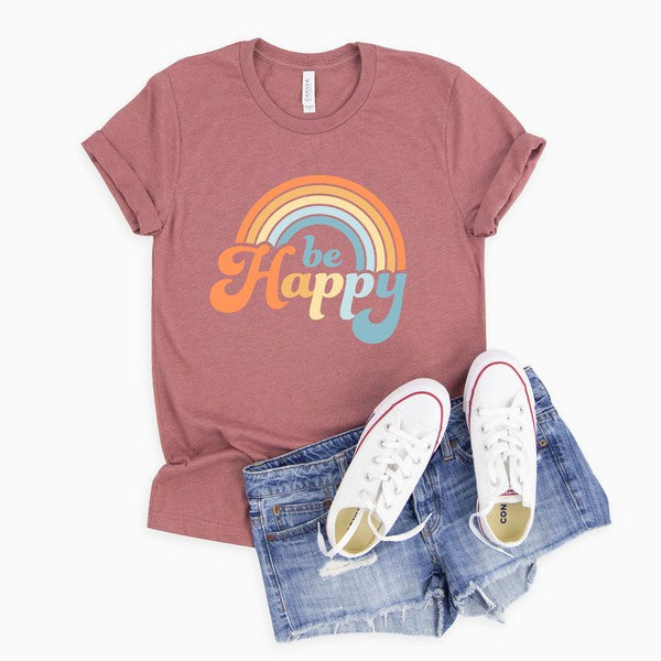 Retro Be Happy Rainbow Youth Short Sleeve Tee