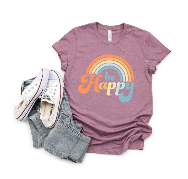 Retro Be Happy Rainbow Youth Short Sleeve Tee