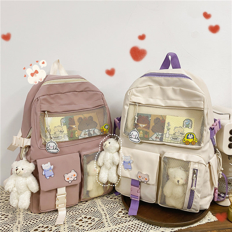 Large Capacity Backpack Multi-pocket School Bag for Pocket Charms and Mini Fur plushie