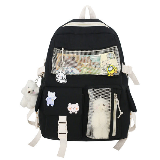 Large Capacity Backpack Multi-pocket School Bag for Pocket Charms and Mini Fur plushie