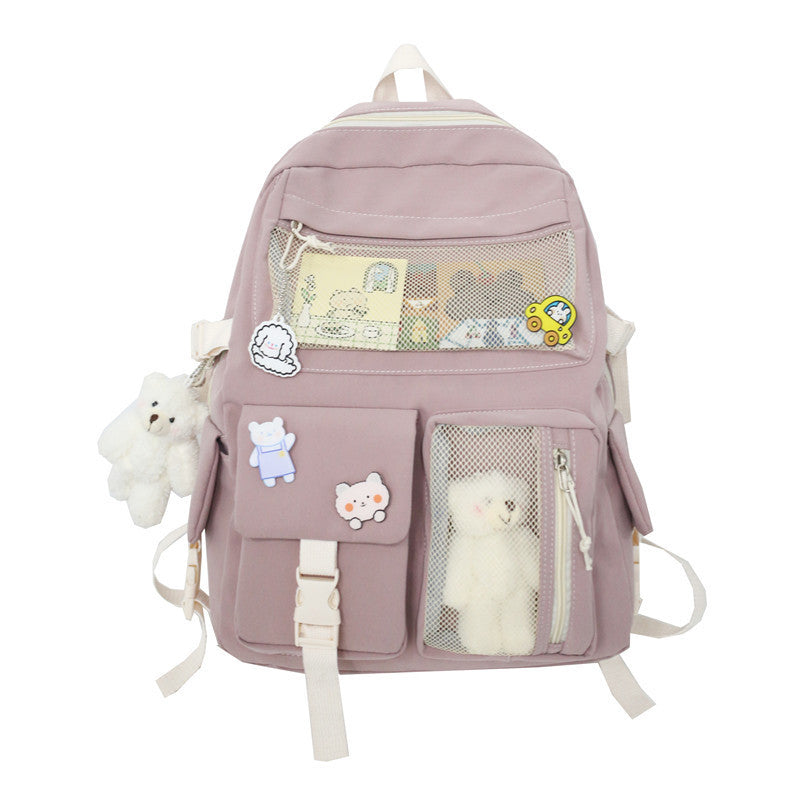 Large Capacity Backpack Multi-pocket School Bag for Pocket Charms and Mini Fur plushie