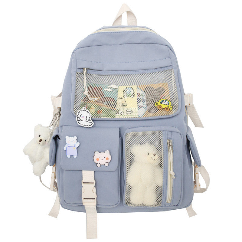 Large Capacity Backpack Multi-pocket School Bag for Pocket Charms and Mini Fur plushie