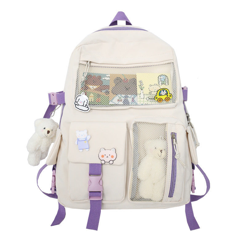 Large Capacity Backpack Multi-pocket School Bag for Pocket Charms and Mini Fur plushie