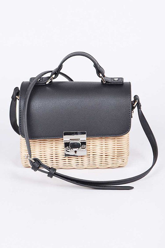 Contrast Flap Summer Straw Swing Bag