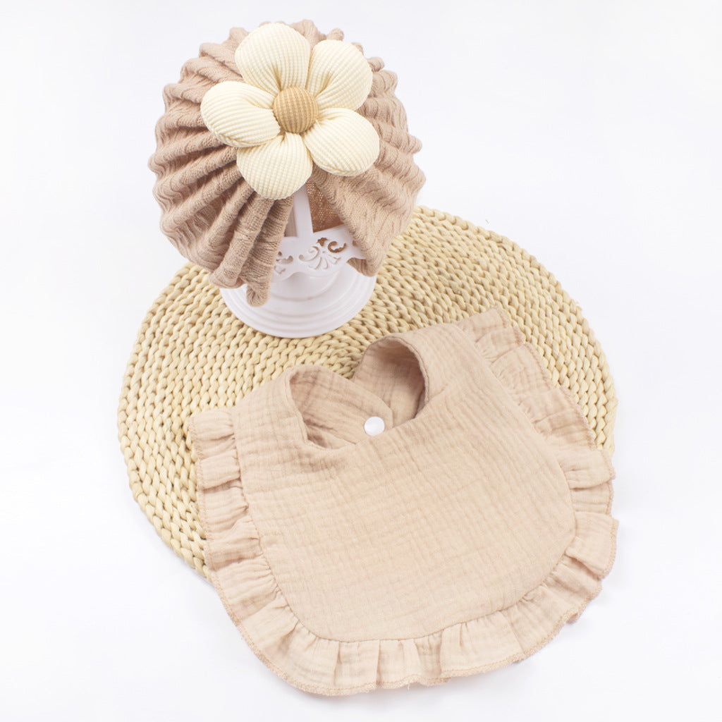 Newborn Baby Hat & Bib Set - Muslin Drool Bibs With Frilly Trim  Soft Organic Cotton Bonnet Bandana Drooling Accessories For Infants
