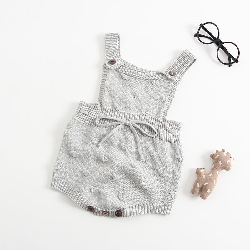 Baby Knitted Romper with bow and pom