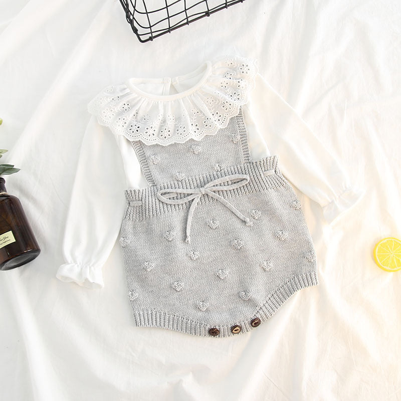 Baby Knitted Romper with bow and pom