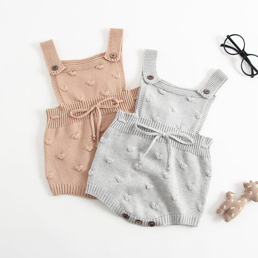 Baby Knitted Romper with bow and pom