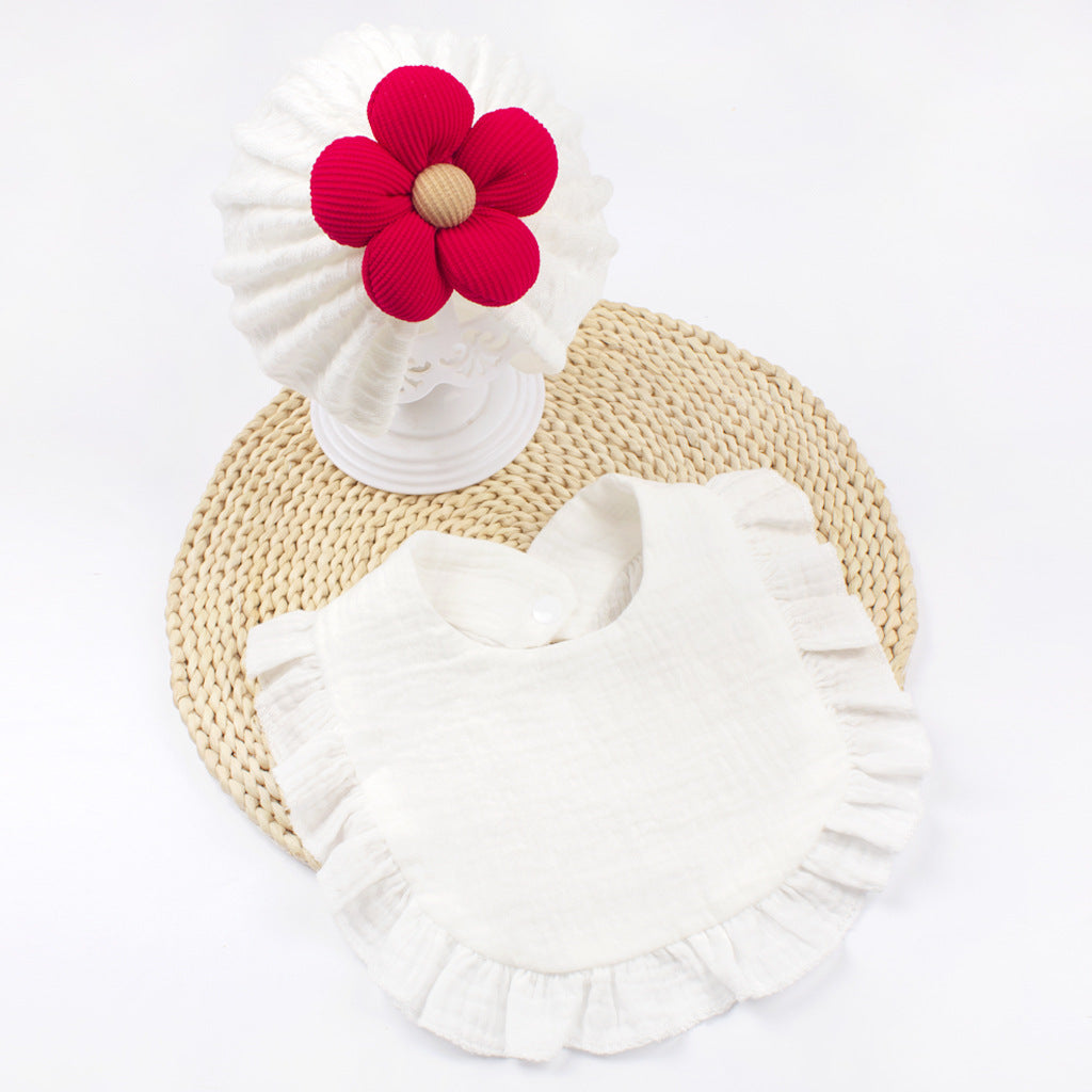 Newborn Baby Hat & Bib Set - Muslin Drool Bibs With Frilly Trim  Soft Organic Cotton Bonnet Bandana Drooling Accessories For Infants