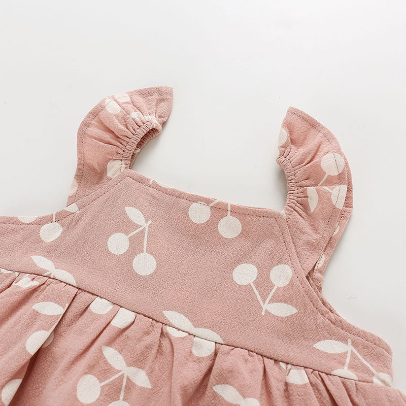 Baby girl infant toddler cherry boho spring summer onesie with matching sun hat