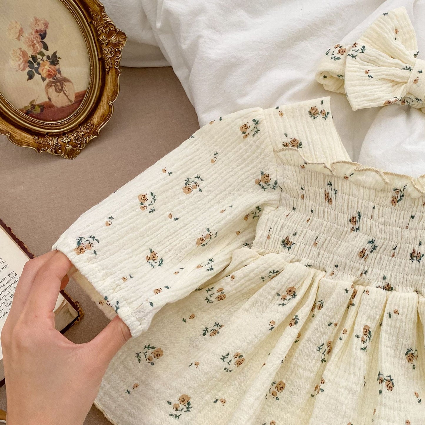 Baby Girl Floral Romper Double-layer Yarn Onesie