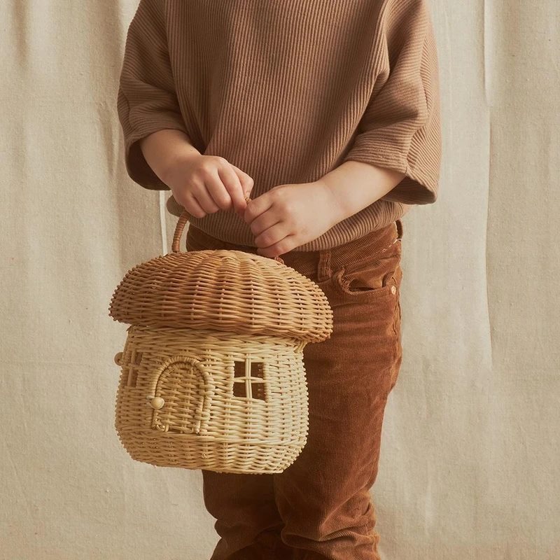 Handcrafted Heirloom Woven Rattan Mushroom Basket