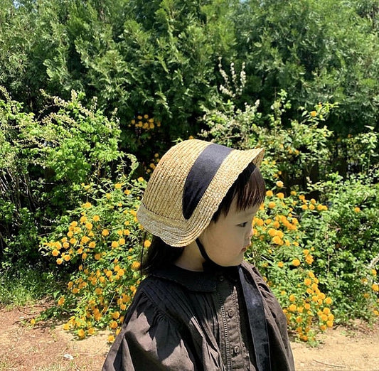 French Court Style Children's Hand-knitted Straw Hat