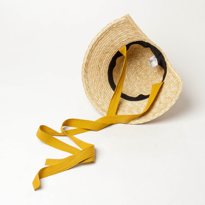 Children's Hand-woven Wide-brimmed Strappy Straw Grass Loli Hat