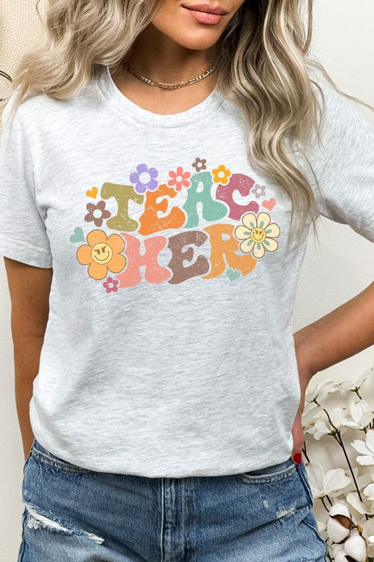 Teacher Pastel Floral Lash Smiley Graphic Tee