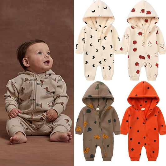 Baby Hooded Long Sleeve Fleece Zip Up Onesie Winter