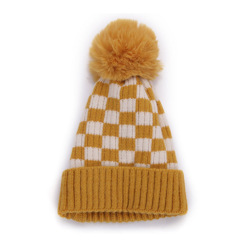 Children’s Check Knitted Wool Beanie Winter Hat