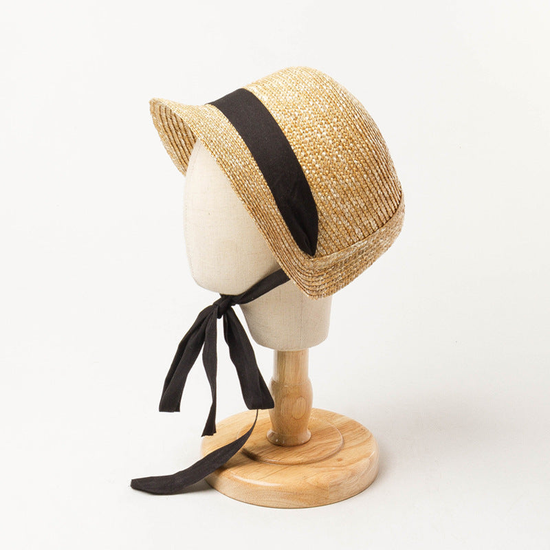 French Court Style Children's Hand-knitted Straw Hat