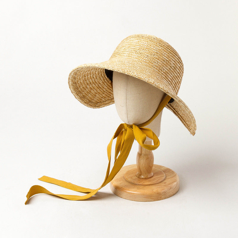 Children's Hand-woven Wide-brimmed Strappy Straw Grass Loli Hat