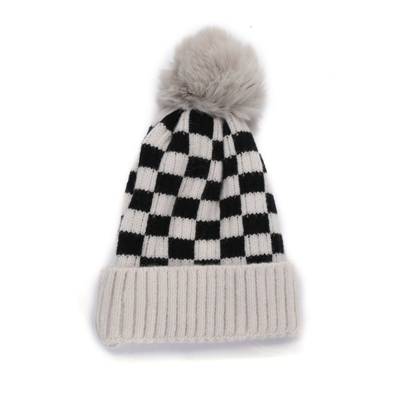 Children’s Check Knitted Wool Beanie Winter Hat