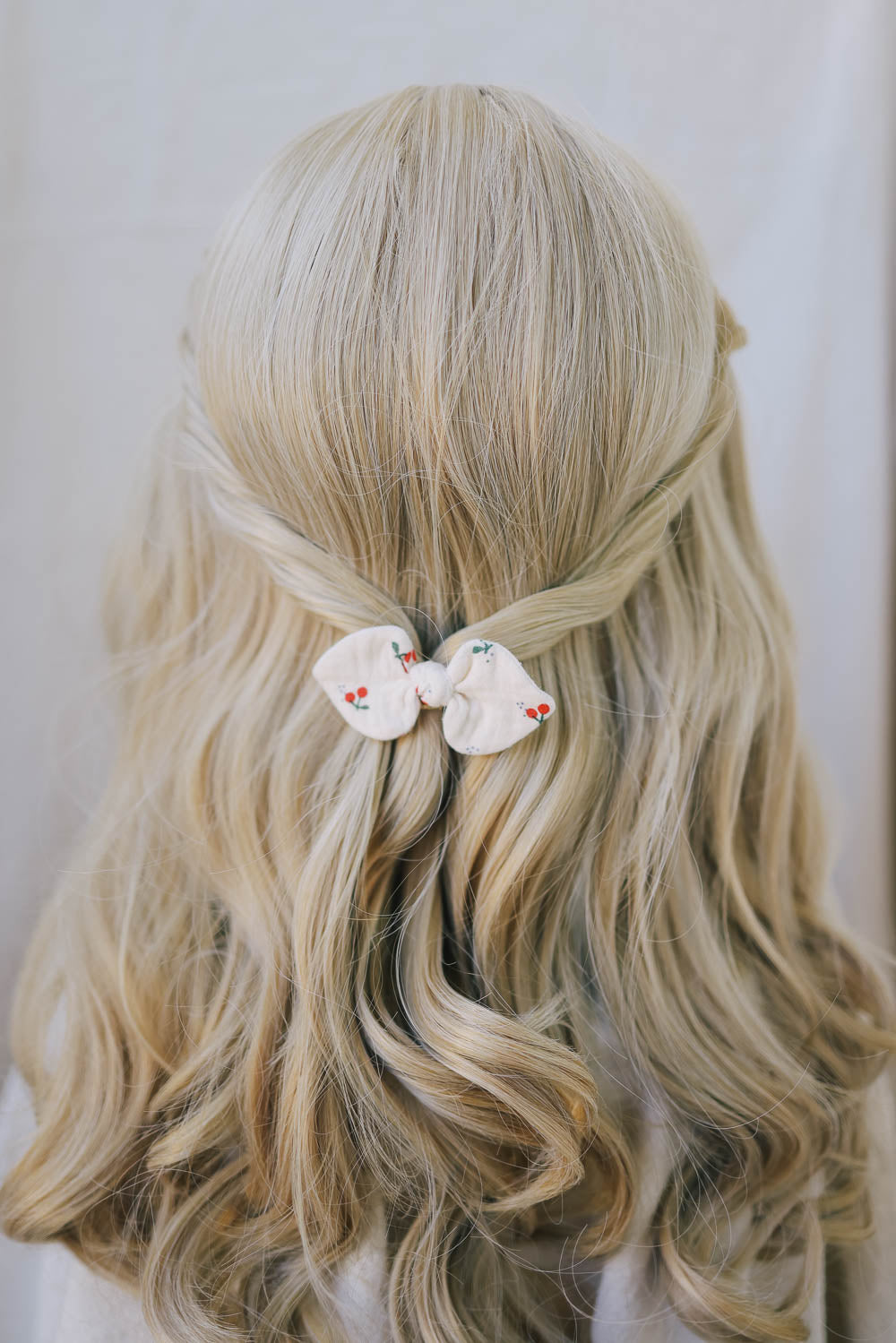 Bunny Knot Bow Cherry Print Elastic Hair Tie