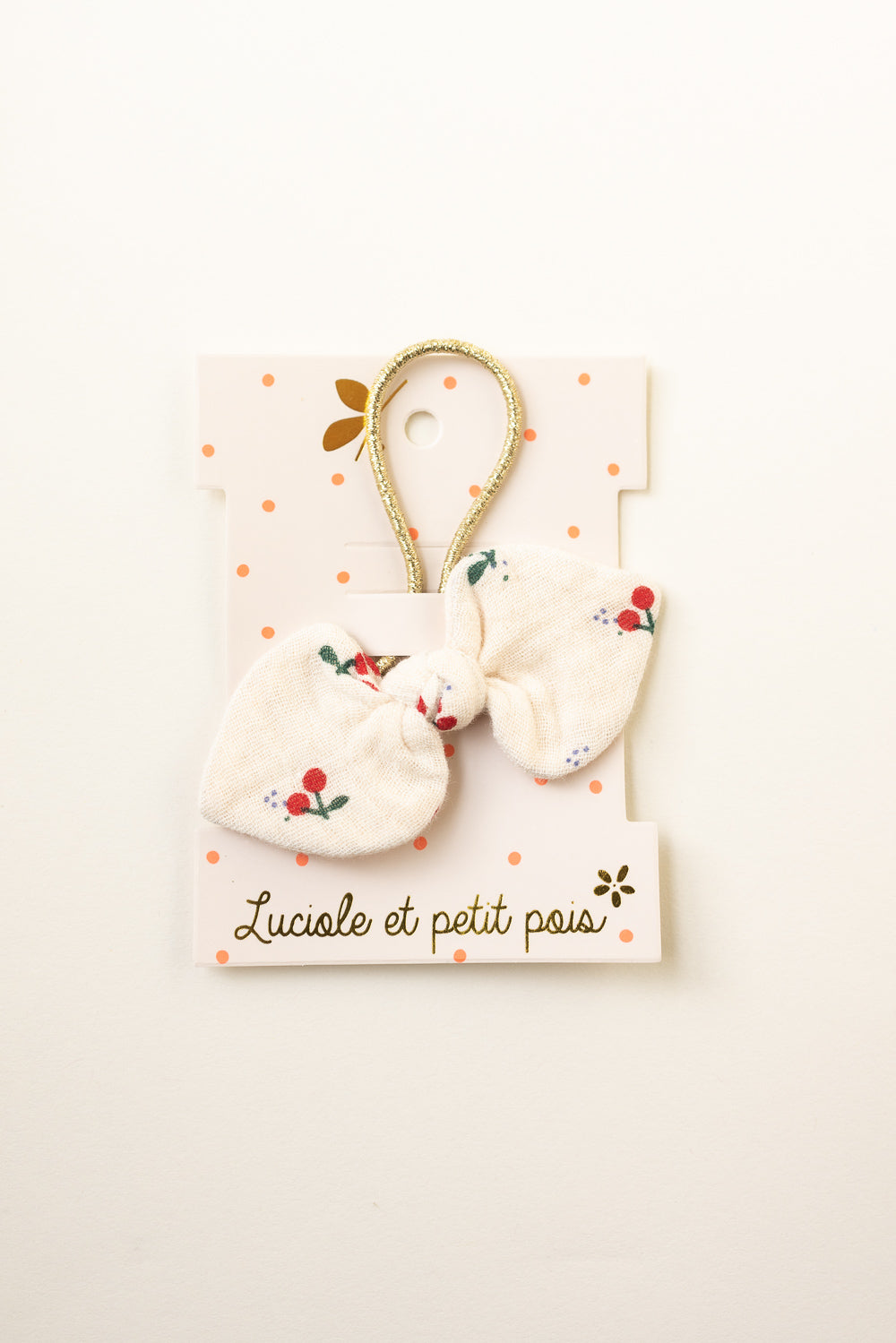 Bunny Knot Bow Cherry Print Elastic Hair Tie