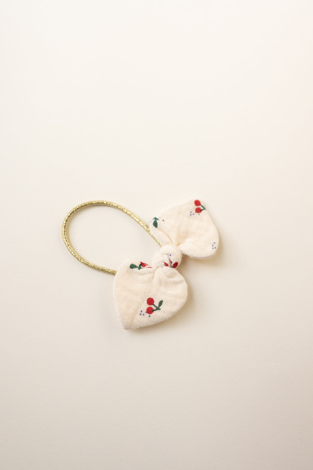 Bunny Knot Bow Cherry Print Elastic Hair Tie