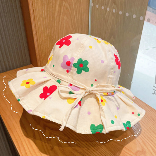 Summer Sunscreen Large Brim Hat Flowers Children's Sun Hat Girls