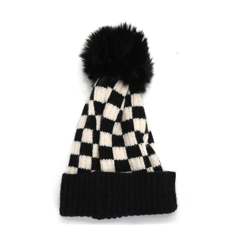 Children’s Check Knitted Wool Beanie Winter Hat