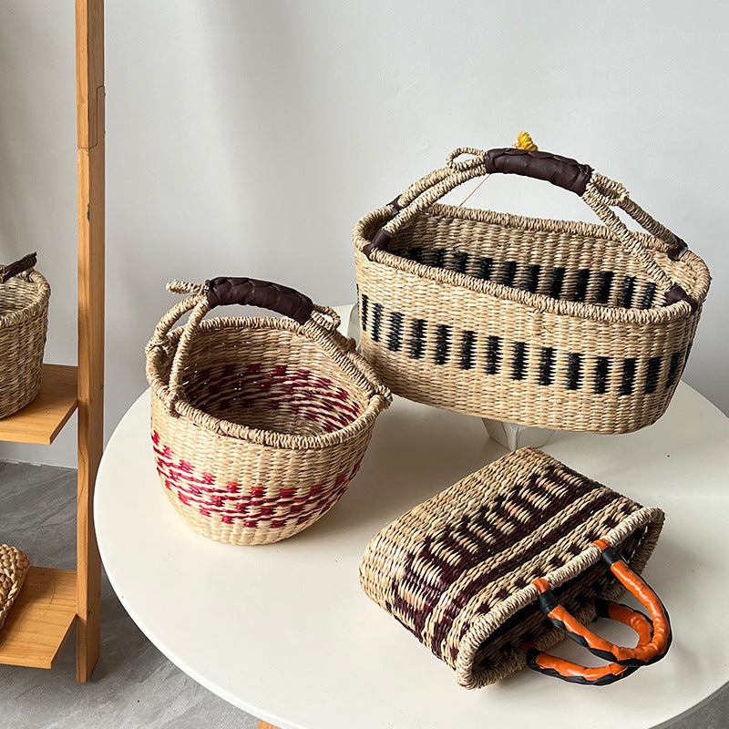 Colorful Straw Woven Storage Basket