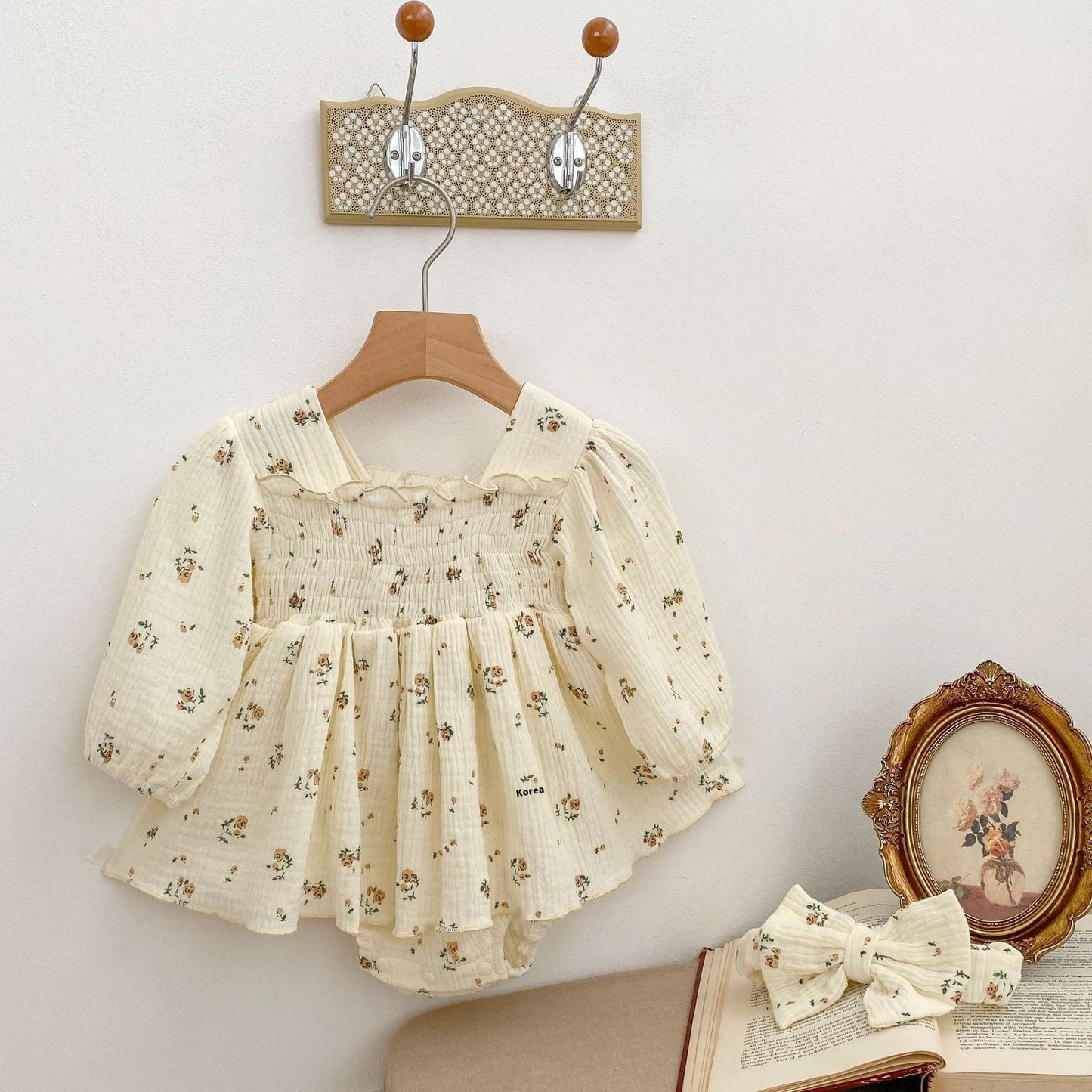 Baby Girl Floral Romper Double-layer Yarn Onesie