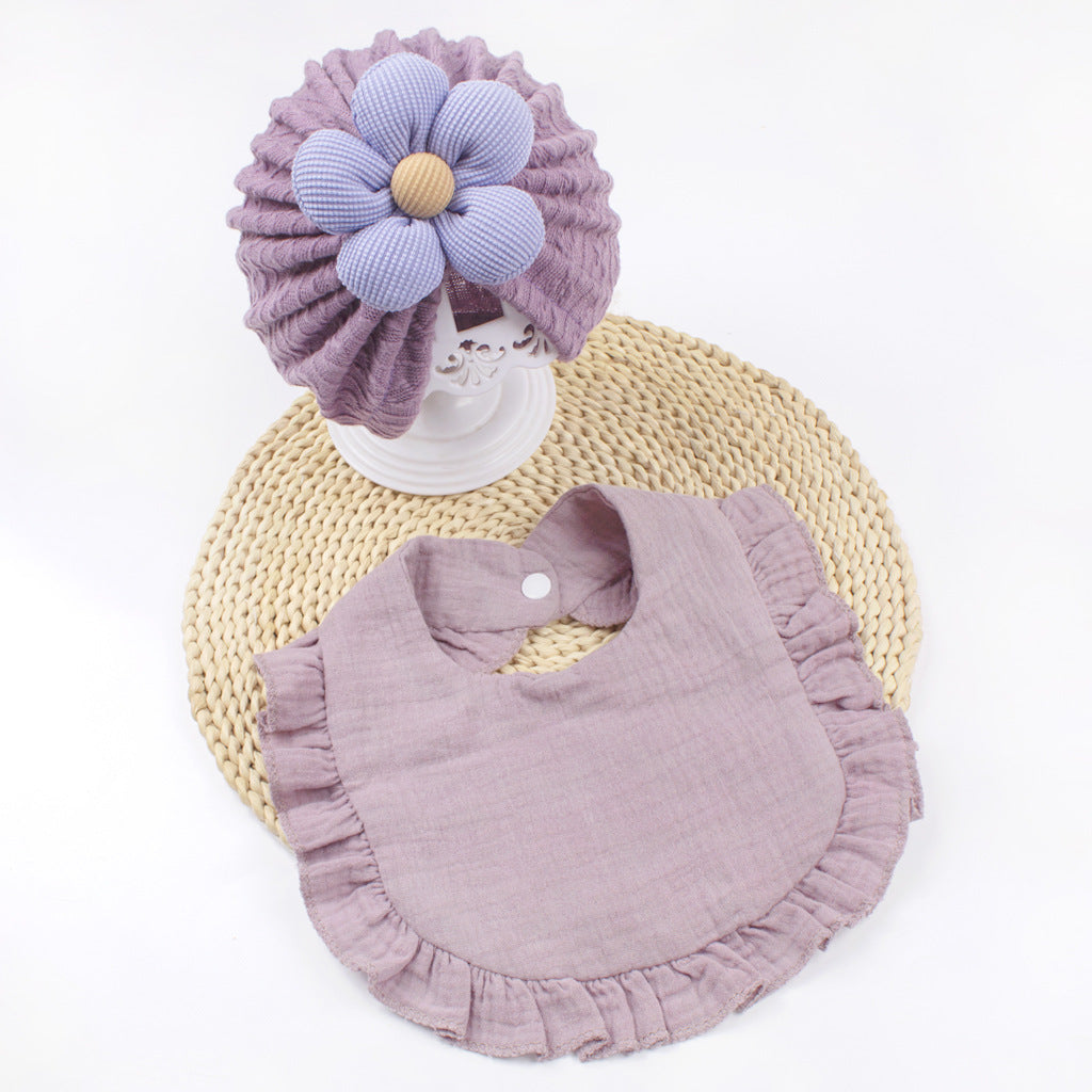 Newborn Baby Hat & Bib Set - Muslin Drool Bibs With Frilly Trim  Soft Organic Cotton Bonnet Bandana Drooling Accessories For Infants