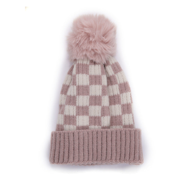 Children’s Check Knitted Wool Beanie Winter Hat