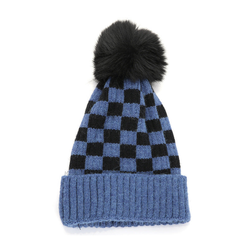 Children’s Check Knitted Wool Beanie Winter Hat