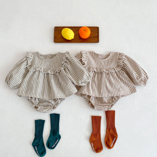 Baby Ruffle Collar Striped Long Sleeved Set