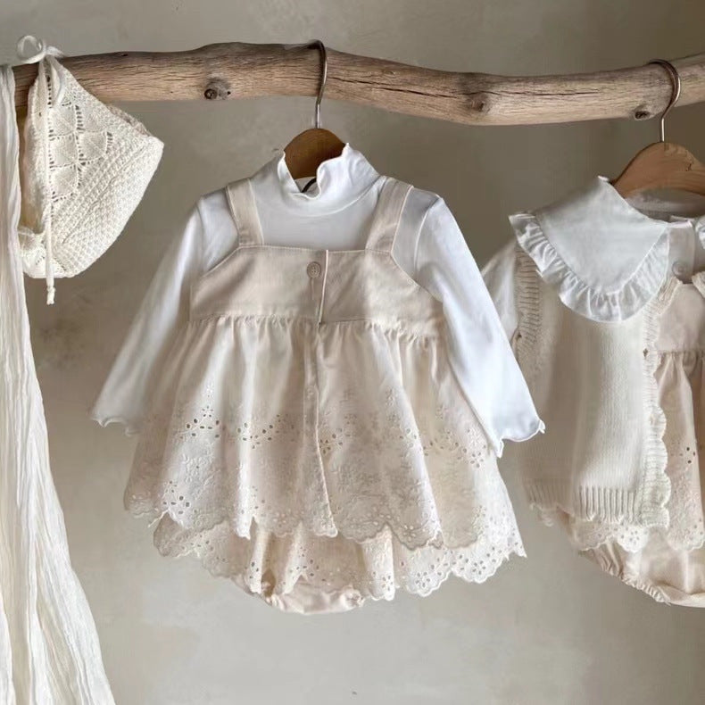 Baby Spring And Autumn Embroidery Cute Suspenders Small Skirt Romper One-piece Onesie