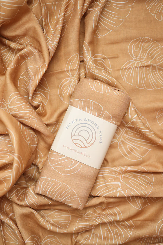 Neutral Monstera Tropical swaddle Blanket